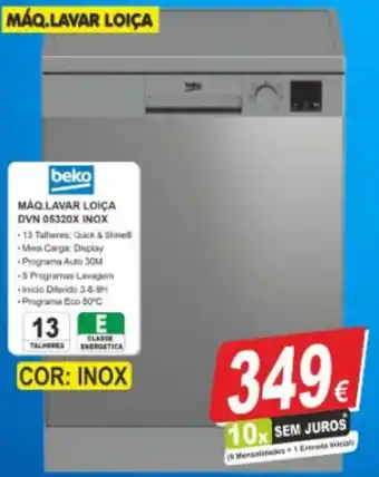 Máquina de lavar loiça Beko Dvn 05320x inox