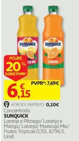 Auchan Concentrado sunquick laranja e pêssego/ laranja e manga/ laranja/ maracujá mix/ frutos tropicais promoção