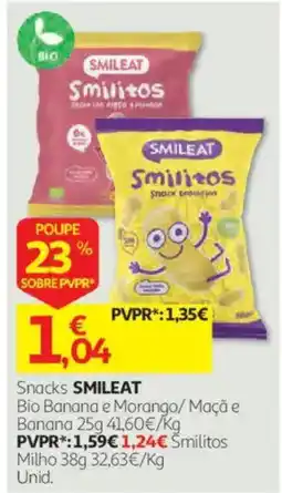 Auchan Snacks smileat bio banana e morango/ maça e banana promoção