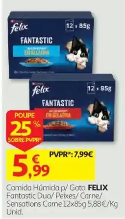 Auchan comida húmida p/ gato felix fantastic duo/ peixes/ carne/ sensations carne promoção