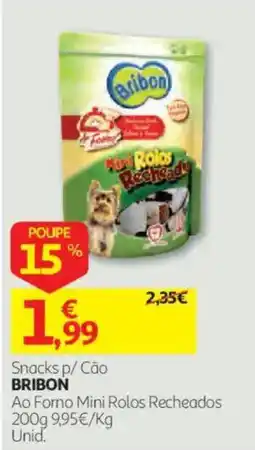 Auchan Snacks p/ Cão BRIBON Ao Forno Mini Rolos Recheados promoção