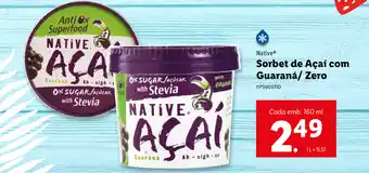 Lidl Sorbet de Açaí com Guaraná/Zero 160ml promoção
