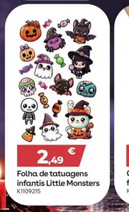 Toys R Us Folha de tatuagens infantis little monsters promoção