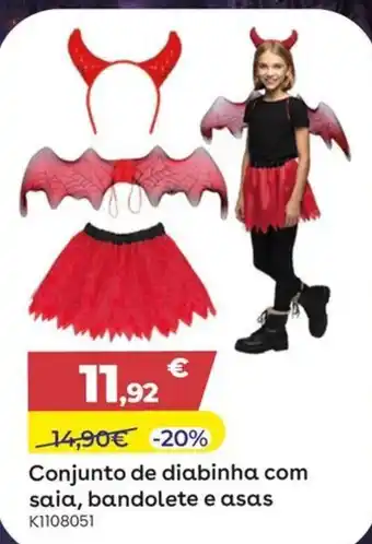 Conjunto de diabinha com saia, bandolete e asas