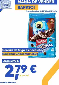 Casa Cheia Cereais de trigo e chocolate Nacional Chocomax promoção