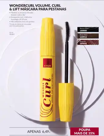 Avon wondercurl volume, curl & lift máscara para pestanas
