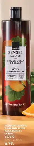 Avon Avon senses essence folha de gerânio & laranja elixir para banho & corpo promoção