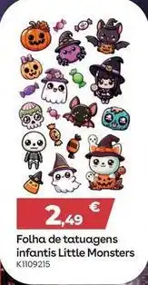 Toys R Us Folha de tatuagens infantis little monsters promoção