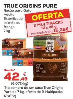 Kiwoko true origins pure ração para gato adulto esterilizado salmão ou frango promoção