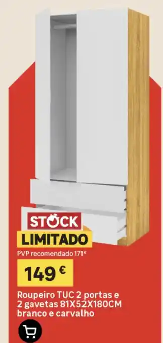 Roupeiro TUC 2 portas e 2 gavetas branco e carvalho