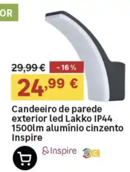 Leroy Merlin Candeeiro de parede exterior led lakko ip44 1500lm alumínio cinzento inspire promoção