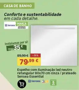 Leroy Merlin Espelho com iluminação led neutro retangular cinza / prateado Sensea Essential promoção