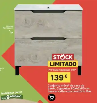 Conjunto móvel de casa de banho 2 gavetas Lea carvalho com lavatório Max