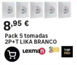 Leroy Merlin Pack 5 tomadas 2P+T lika branco promoção