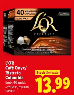 Lidl L'or café onyx/ ristretto colombia promoção