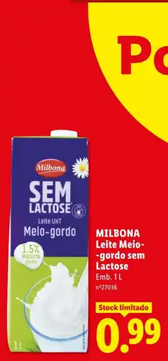 Lidl Milbona leite meio-gordo sem lactose promoção