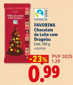 Lidl favorina chocolate de leite com drageias promoção