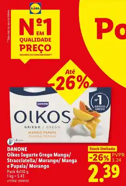 Lidl Danone Oikos Iogurte Grego Manga/Stracciatella/Morango/Manga e Papaia/Morango promoção
