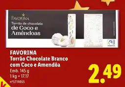 Lidl favorina torrão chocolate branco com coco e amêndoa promoção