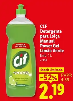 Lidl Cif detergente para loiça manual power gel limão verde promoção