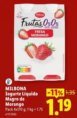 Lidl Milbona Iogurte Líquido Magro de Morango promoção