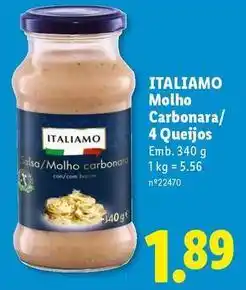 Lidl Italiamo - molho carbonara/ 4 queijos promoção
