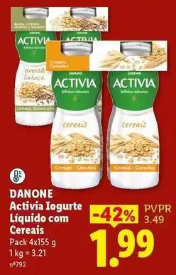 Lidl Danone - activia iogurte liquido com cereais promoção