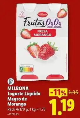 Lidl Milbona - iogurte liquido magro de morango promoção