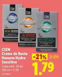 Lidl Cien - creme de rosto homem hydro sensitive promoção