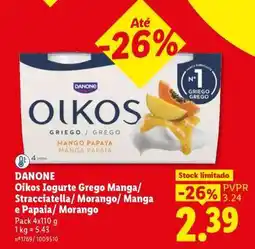 Lidl Oikos Iogurte Grego Manga/ Stracciatella/ Morango/ Manga e Papaia/ Morango promoção