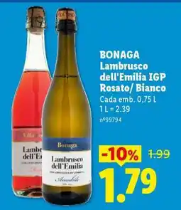 Lidl BONAGA Lambrusco dell'Emilia IGP Rosato/Bianco promoção
