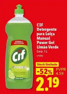 Lidl CIF Detergente para Loiça Manual Power Gel Limão Verde promoção