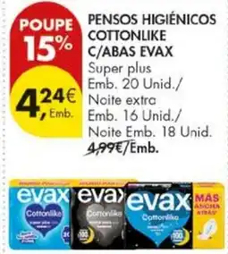 Pingo Doce pensos higiênicos cottonlike c/abas evax promoção