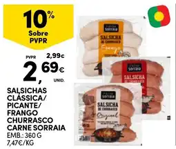 Continente Salsichas classica/picante/frango churrasco carne sorraia promoção