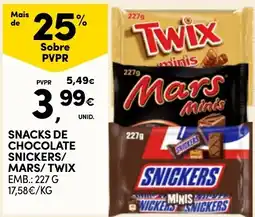 Continente snacks de chocolate snickers/ mars/ twix promoção