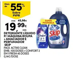 Continente Detergente líquido p/ máquina roupa + amaciador e perfumador skip promoção
