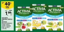 Continente activia iogurte liquido triplo 0% bifidus morango & kiwi/ lima & limão/ ananás promoção