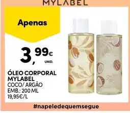 Continente Óleo corporal mylabel coco/argão promoção