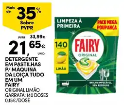 Continente detergente em pastilhas p/ máquina da loiça tudo em um fairy original limão promoção
