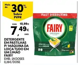 Continente Detergente em pastilhas p/ máquina da loiça tudo em um limão fairy promoção