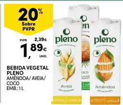 Continente Bebida vegetal pleno amêndoa/ aveia/ coco promoção