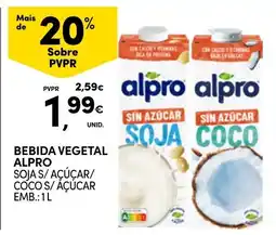 Continente bebida vegetal alpro soja s/ açúcar/ coco s/ açúcar promoção