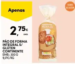 Continente Pão de forma integral s/ gluten continente promoção