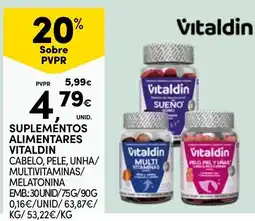 Continente suplementos alimentares vitaldin cabelo, pele, unha/ multivitaminas/ melatonina promoção