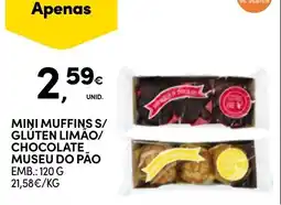 Continente Mini muffins s/ glúten limão/ chocolate museu do pão promoção