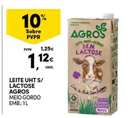 Continente Leite uht s/ lactose agros meio gordo promoção