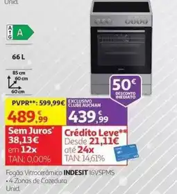 Auchan Fogão Vitrocerâmico Indesit I6V5PMS promoção