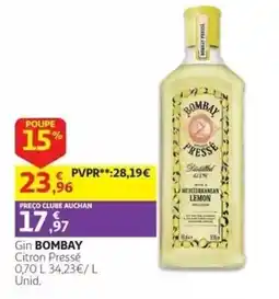 Auchan Gin bombay citron pressé promoção