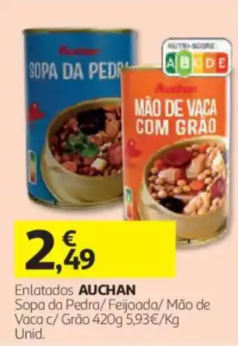 Enlatados auchan sopa da pedra feijoada mão de vaca c grão