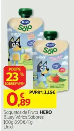 Auchan Saquetas de fruta hero bluey vários sabores promoção